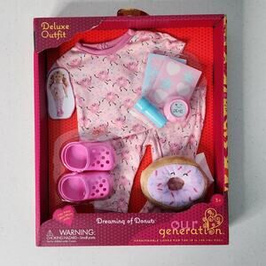 Our Generation Dreaming Of Donuts Pink Pajama Outfit & Accessories For 18" Doll